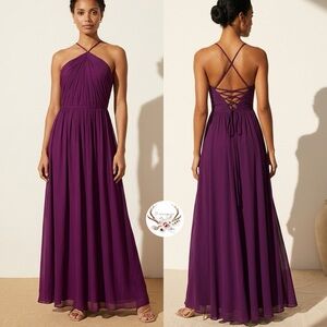 Rachel Zoe Open Back Halter Maxi Gown Dress